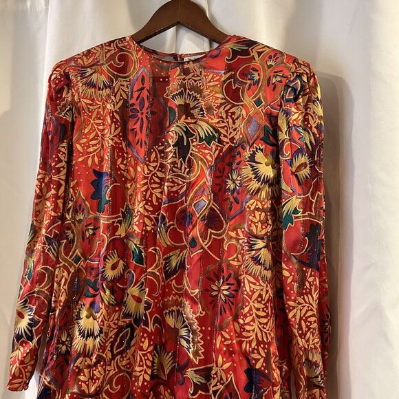 The Silk Farm Vintage 2 Piece Formal Long Dress Red/Gold Metallic Size 10 - Picture 2 of 7